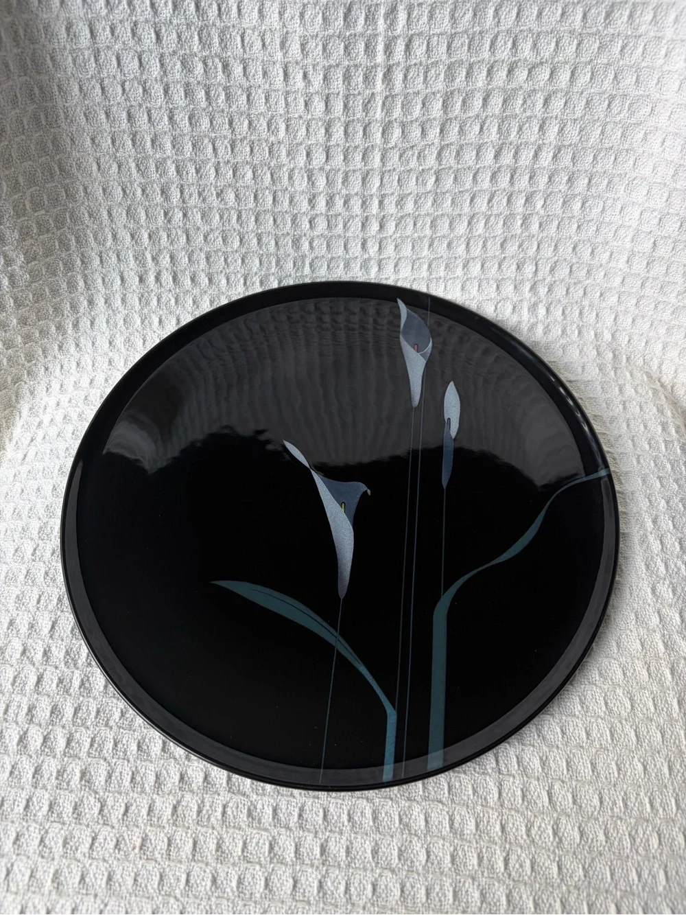 Vintage Mikasa 1975-2002 Opus Black Floral Ceramic Cake Plate & Server